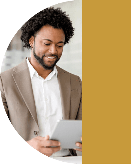 Man browsing on tablet